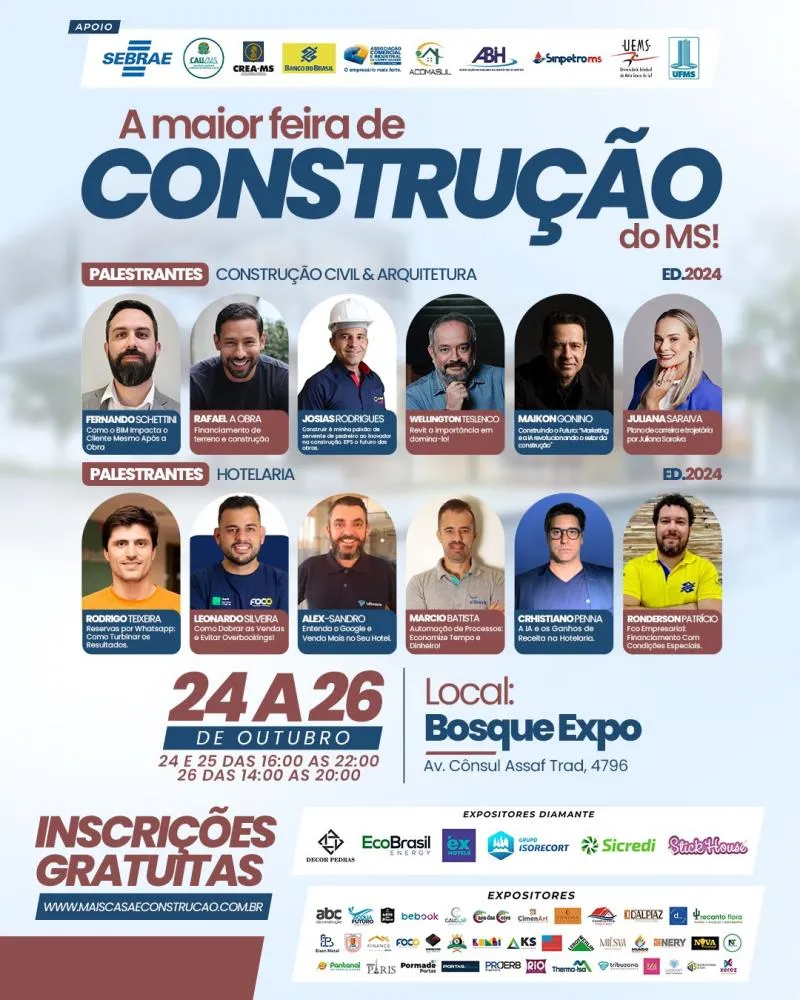 Campo Grande será palco da maior feira de construção e hotelaria de MS.