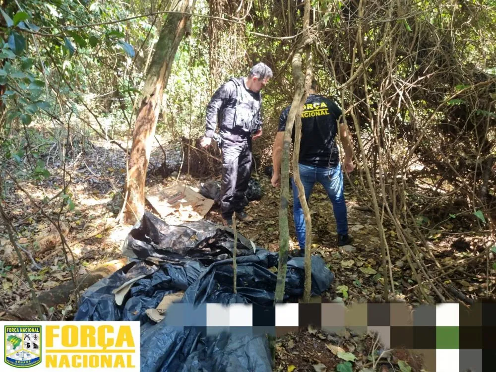 as equipes identificaram cinco bunkers construídos em alvenaria e dezessete esconderijos formados por estruturas mais simples. Foto: PC/PR FORÇA NACIONAL DE SEGURANÇA