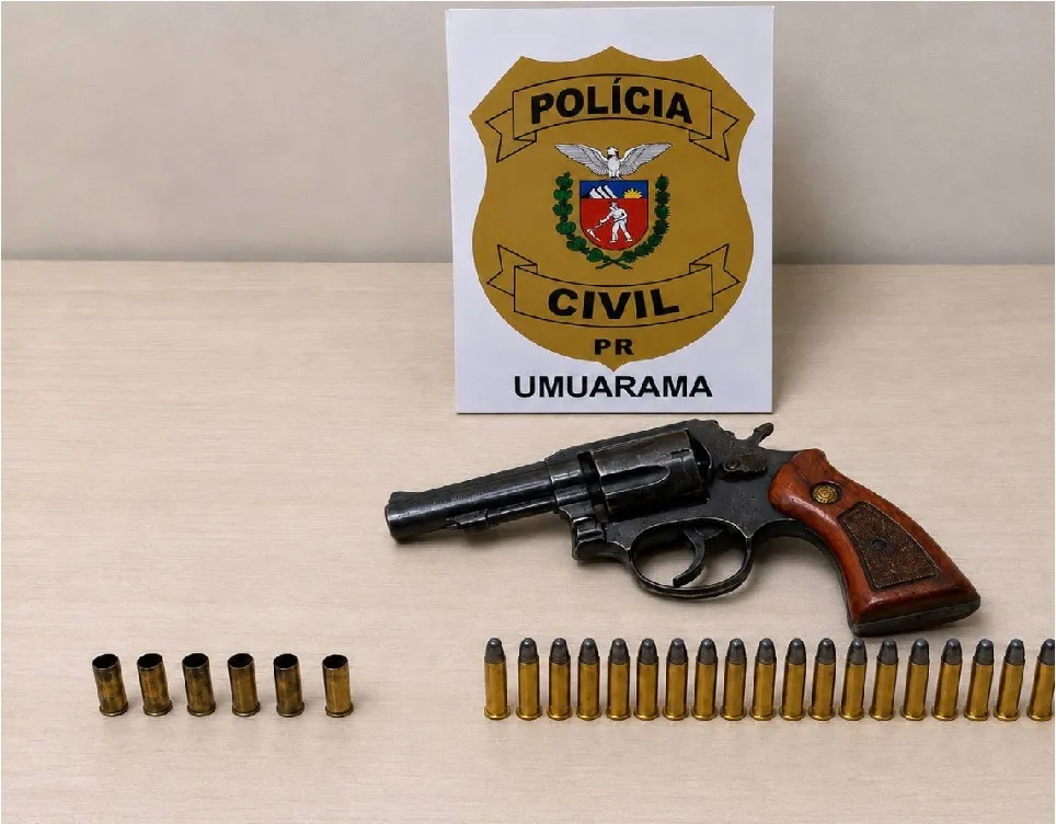 Além do revólver, os policiais localizaram um pacote contendo 19 munições intactas - Foto: Divulgação
